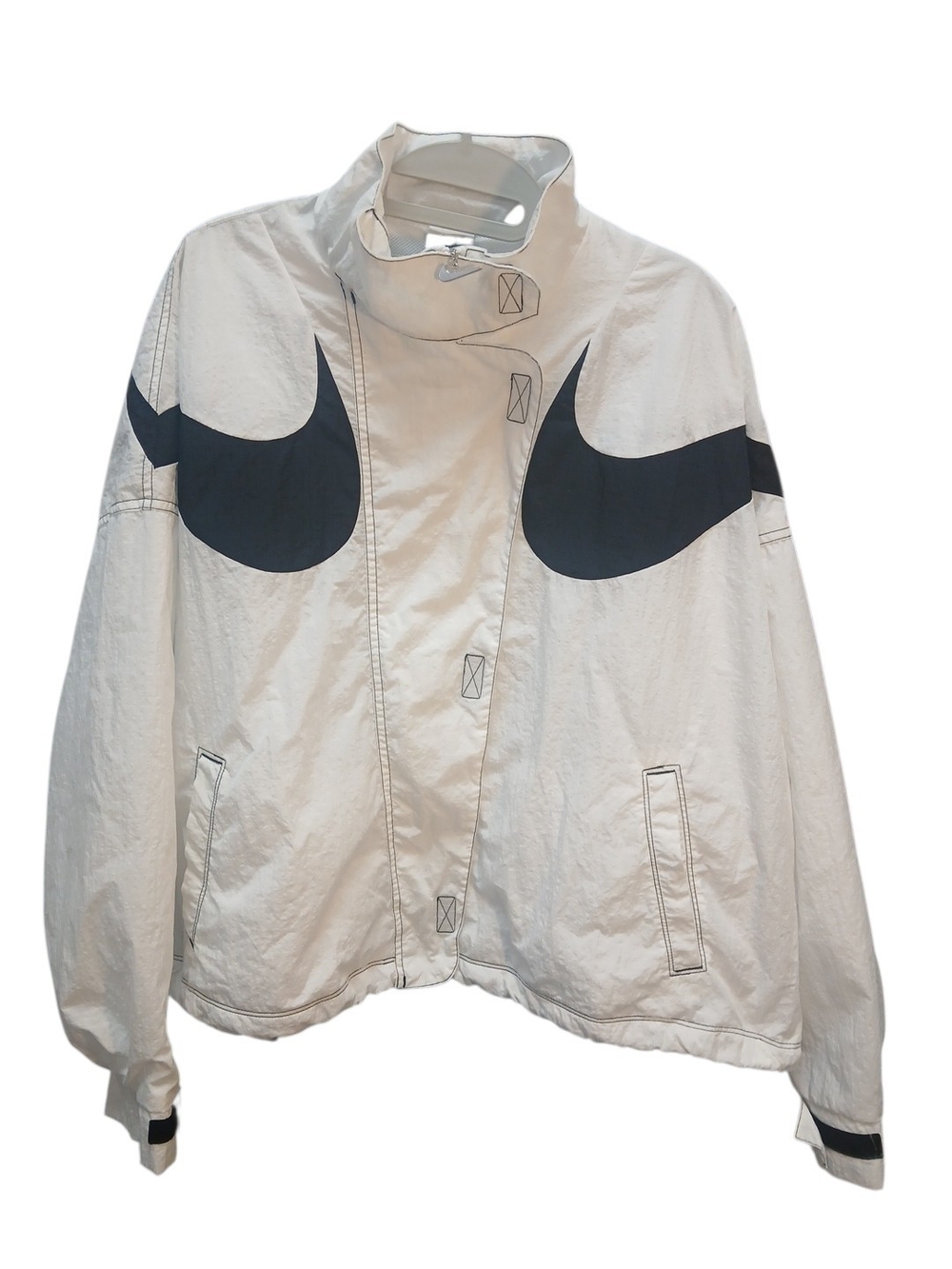 Nike White and Black Swoosh Repel Oversized Windbreaker Jacket #208